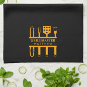 Grill Master vaders dag aangepaste oranje tekst Theedoek (Gevouwen)