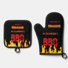 Grill Master's (jouw naam) BBQ Ovenwant & Pannenlap Set