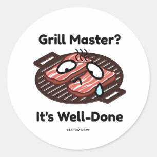 Grill Meester Goed Gedaan Grappig BBQ Vader Cadeau Ronde Sticker