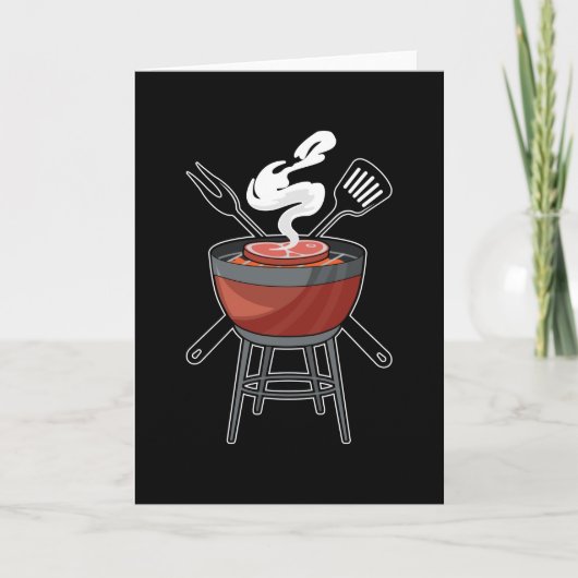 Grill met vleesvork en spatula kaart (Voorkant)