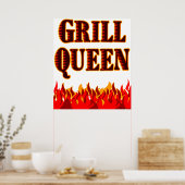 Grill Queen Red Flames BQ Art Poster (Cuisine)