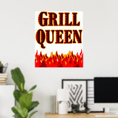 Grill Queen Red Flames BQ Art Poster (Bureau à domicile)