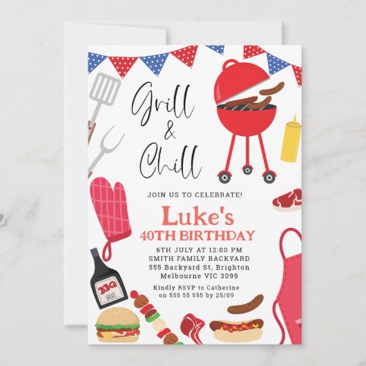 Grill rouge moderne et barbecue froid Invitation d (Devant)