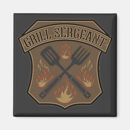 Grill Sergeant Badge Ontwerp met Spatula en Fork Magneet (Voorkant)