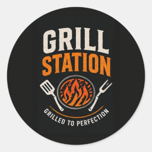 🔥 Grill Station Burger Restaurant Kookploeg 🍔 Ronde Sticker