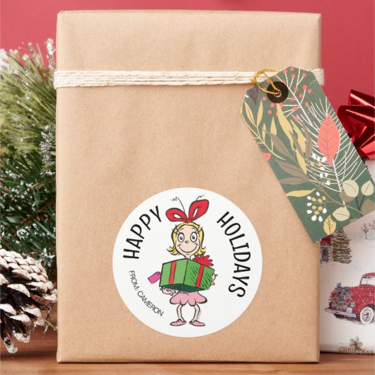 Grille | Cindy-Lou Qui | Étiquette cadeau de Noël (vacances)