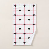 Grille de cœurs noirs avec lignes rouges (Serviette à main)