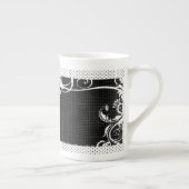 Grille fleurie noire et blanche Os Chine Mug (Droite)