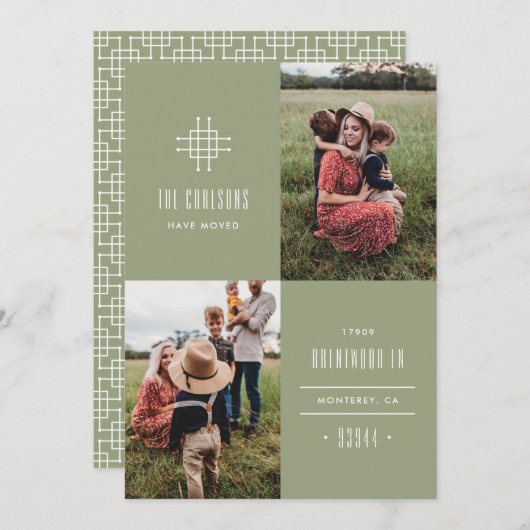 Grille Moving Faire-part - Vert (Devant / Derrière)