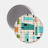 Grille rétro et Starburts - Magnet rond (Recto/Verso)