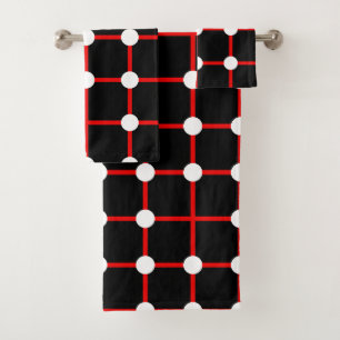Grille rouge et motif de points blancs sur fond no