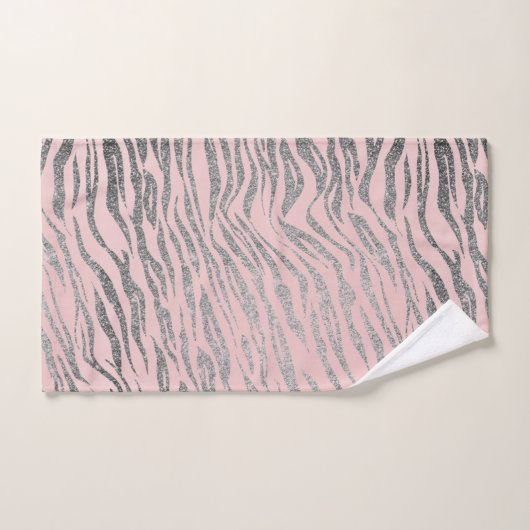 Grille Silver Zebra Imprimer sur Rose Blush (Serviette à main)