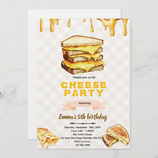 Grilled Cheese Birthday Party Invitation (Devant / Derrière)