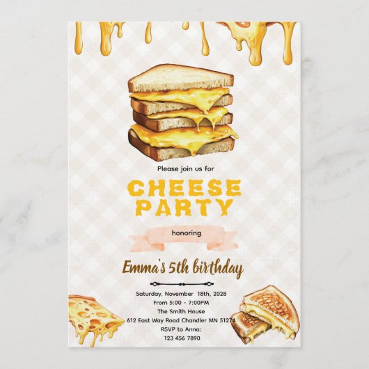 Grilled Cheese Birthday Party Invitation (Devant)