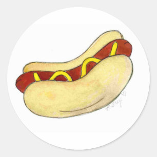 Grilled Fast Food Hot Dog Mustard Relish on Bun Ronde Sticker