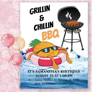 Grillen En Chillen BBQ Verjaardags Zwembad Feestje Kaart