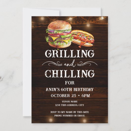 Grillen en Chilling BBQ 60e Verjaardag Uitnodiging (Voorkant)