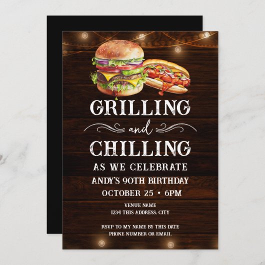 Grillen en Chilling BBQ 90e Verjaardag Uitnodiging (Voorkant / Achterkant)
