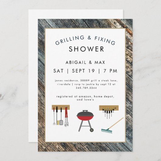 Grillen & Fixin Koppels Trouwfeest Uitnodiging (Voorkant / Achterkant)