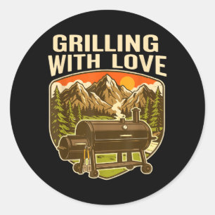Grillen Met Liefde Grappige Bbq Roker Berg Ronde Sticker