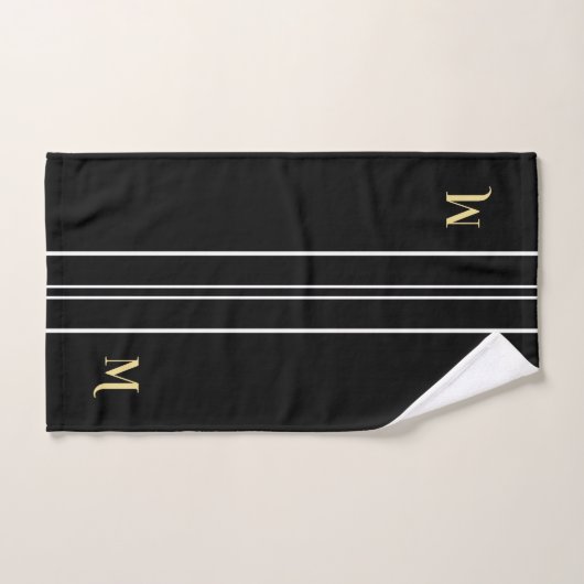 Grilles de course noir et blanc Faux Gold Monogram (Serviette à main)