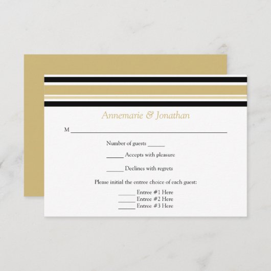 Grilles horizontales or et noir modernes RSVP (Devant / Derrière)