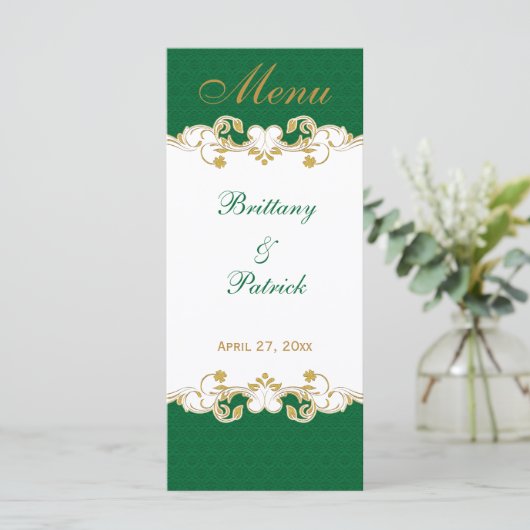 Grilles or blanc vert, carte menu Shamrock (Debout devant)