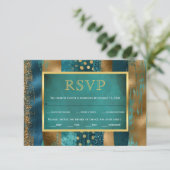 Grilles or et turquoise, carte RSVP de mariage con (Debout devant)