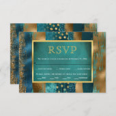 Grilles or et turquoise, carte RSVP de mariage con (Devant / Derrière)