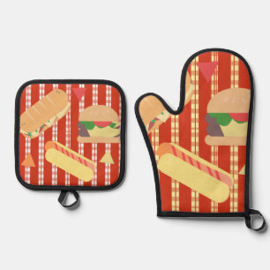 Grillfeest Hamburger Hotdog Broodje Verjaardagsfee Ovenwant & Pannenlap Set