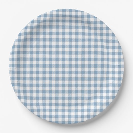 Grillig Blauw Gingham Papieren Bordje (Voorkant)