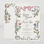 grillig bloemig meisje doedel Baby shower uitnodig (Voorkant / Achterkant)