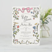 grillig bloemig meisje doedel Baby shower uitnodig (Staand voorkant)