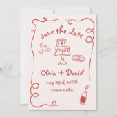 Grillig Handgetekend Huwelijk Rood Save The Date (Voorkant)