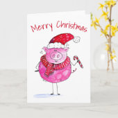 Grillig Kerst Varken Kaart (Gele Bloem)