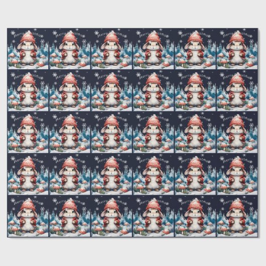 grillig kerstkonijn cadeaupapier (Vlak)