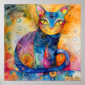 GRILLIG KLEURRIJK KAT POSTER (Voorkant)
