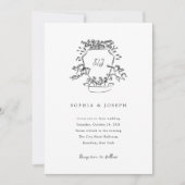 grillig kuif | Monogram Zwart-wit bruiloft Kaart (Voorkant)