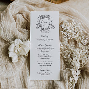 grillig kuif Monogram Zwart-wit bruiloft Menu