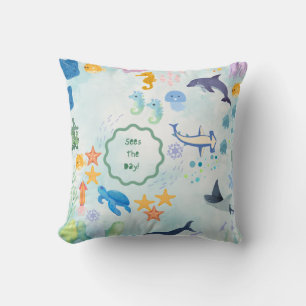 grillig onderwater avontuur blauw kussen gooien