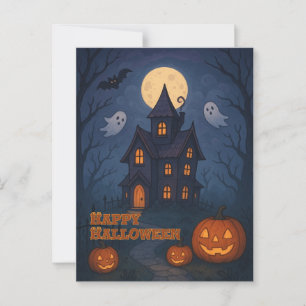 grillig Schattige spookachtig spookhuis   Hallowee Briefkaart