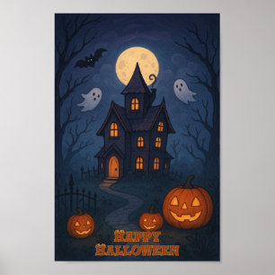 grillig Schattige spookachtig spookhuis   Hallowee Poster