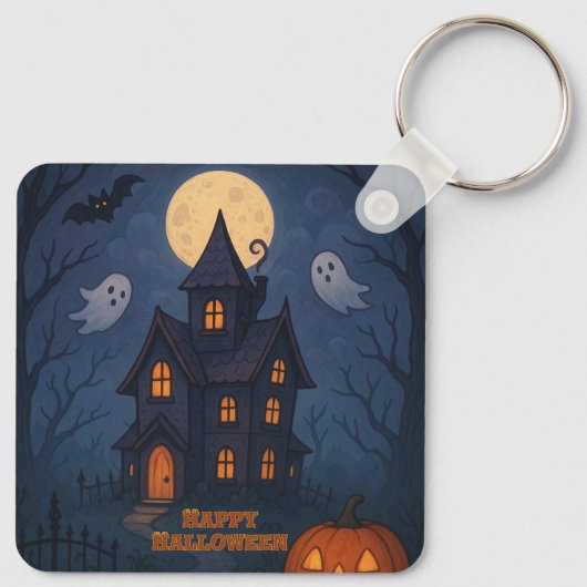 grillig Schattige spookachtig spookhuis | Hallowee Sleutelhanger (Achterkant)