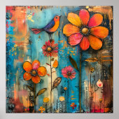 GRILLIG VOGEL- EN BLOEMIG POSTER (Voorkant)