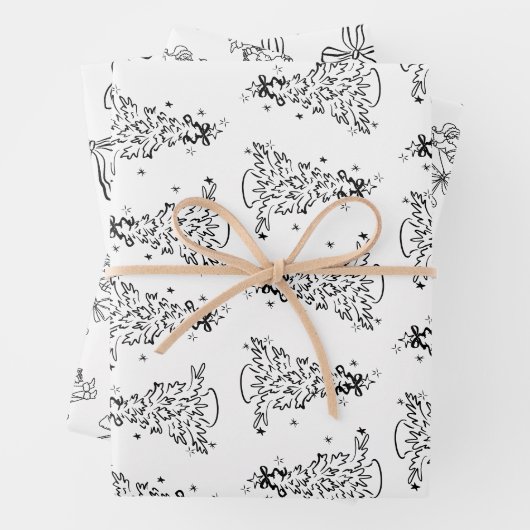 grillig zwart-wit trendy hand getekend inpakpapier vel (In situ)