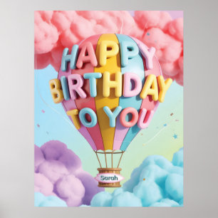 Grillige 3D "Gelukkig Verjaardag" Heet Luchtballon Poster