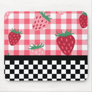 Grillige Aardbeien en Schaakbord Muismat