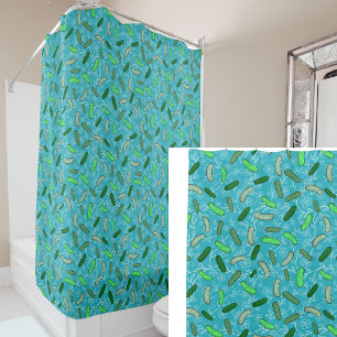 Grillige Augurken en Bloemen Teal Douchegordijn