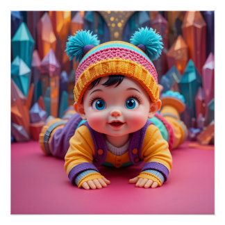 grillige Baby-papercraftscène Perfect Poster