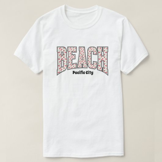 Grillige BEACH Rode Kersen Varsity Letters T-shirt (Design voorkant)